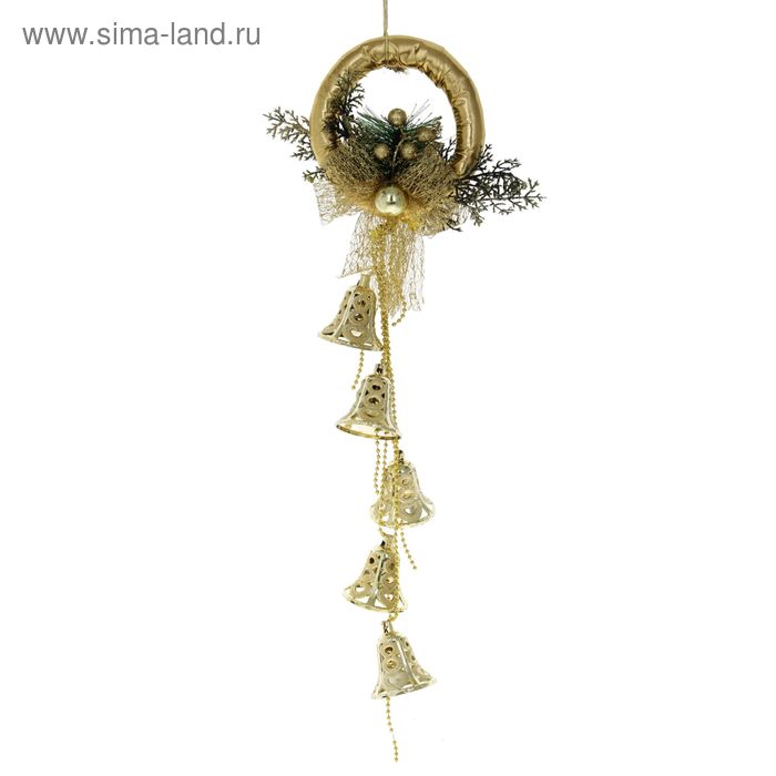 Украшение новогоднее "Колокольчики на кольце с декором" 15х60 см, золото - Фото 1