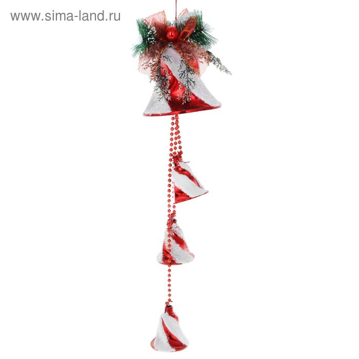 Украшение новогоднее "Колокольчики красные с белым напылением" 15х55 см - Фото 1