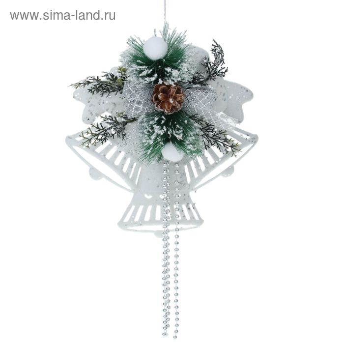 Украшение новогоднее "Три колокольчика с бусами и декором" 27,5х29,5 см, белый - Фото 1