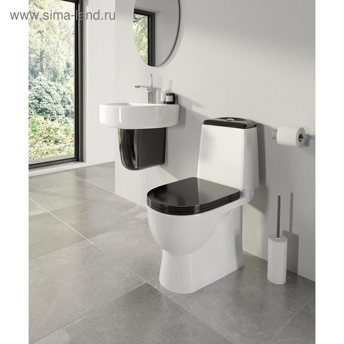 Унитаз компакт Sanita Best Color Black SL DM, 2-режима, арматура Geberit, белый - Фото 1