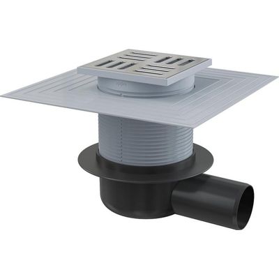 Сливной трап AlcaPlast APV26C, 105×105/50 мм, подводка – боковая, решетка – нержавеющая сталь