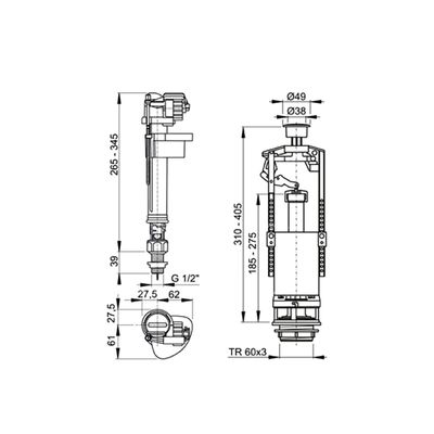 Арматура для смывных бачков Alcaplast 1/2", стоп кнопка