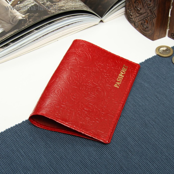 Обложка для паспорта "Пионы", красный глянцевый - Фото 1
