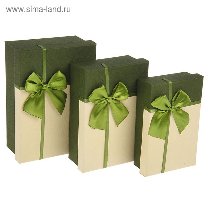 Набор коробок 3 в 1 "С бантиком", зелёный, 23 х 16 х 8,5 - 19 х 12 х 5,5 см - Фото 1