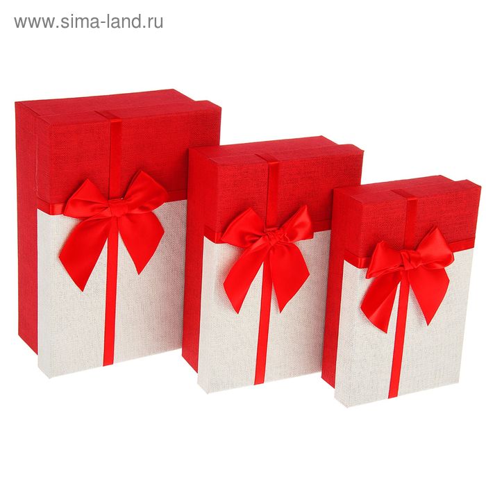 Набор коробок 3 в 1 "С бантиком", красный, 23 х 16 х 8,5 - 19 х 12 х 5,5 см - Фото 1