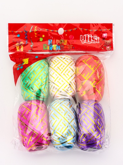Лента упаковочная, с полосой, микс, 0.5 см × 10 м, набор 6 шт.