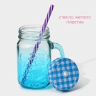 Кружка Доляна «Галерея», 500 мл, 11×8×13.5 см, с крышкой и трубочкой, стекло, голубая - Фото 3