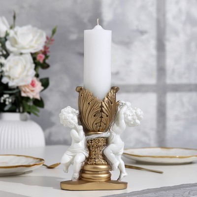 Свеча фигурная свадебная "Два ангела", 29,5х15 см, бело-золотая, 48 ч, домашний очаг