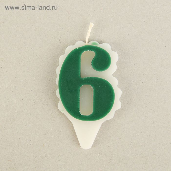 Свеча для торта цифра "Облако" зелёная "6", большая - Фото 1