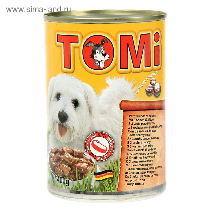 Консервы TOMI  3 для собак, вида птицы, 400 г. - Фото 1