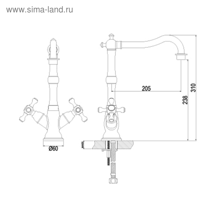 Смеситель для кухни Lemark "Эксперт" LM5080S, двухвентильный, с поворотным изливом, сталь - Фото 1