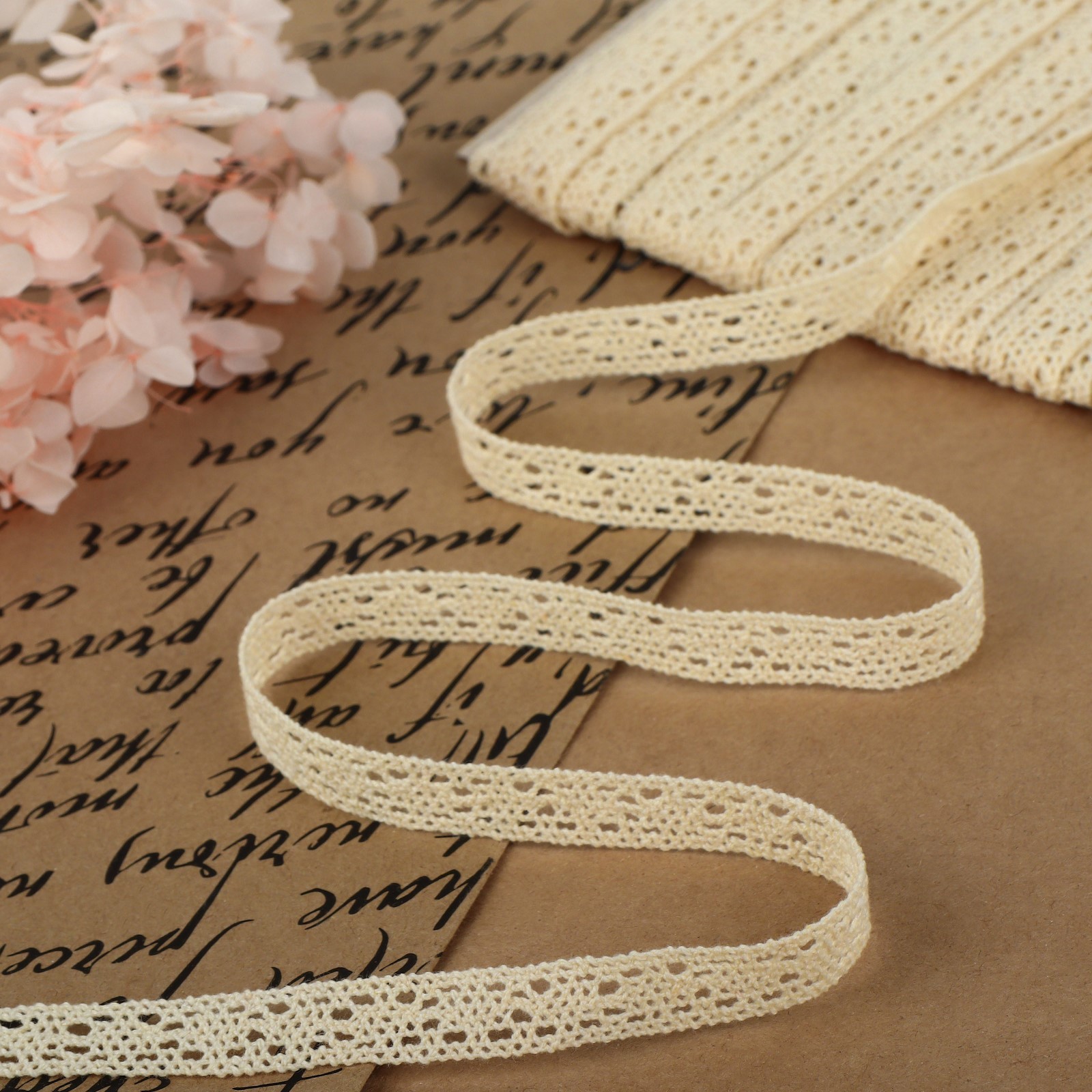 Кружево вязаное, 10 мм, 15±1 м, бежевое Кружево вязаное, 10 мм, 15±1 м, бежевое