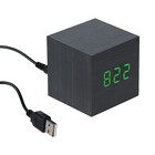 Часы-будильник LB-12 "Деревянный кубик", USB в комплекте, т/коричневый - Фото 1