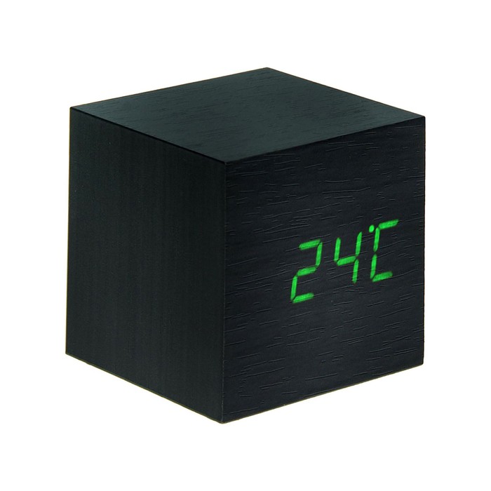 Часы-будильник  LB-12 "Деревянный кубик", USB в комплекте, т/коричневый