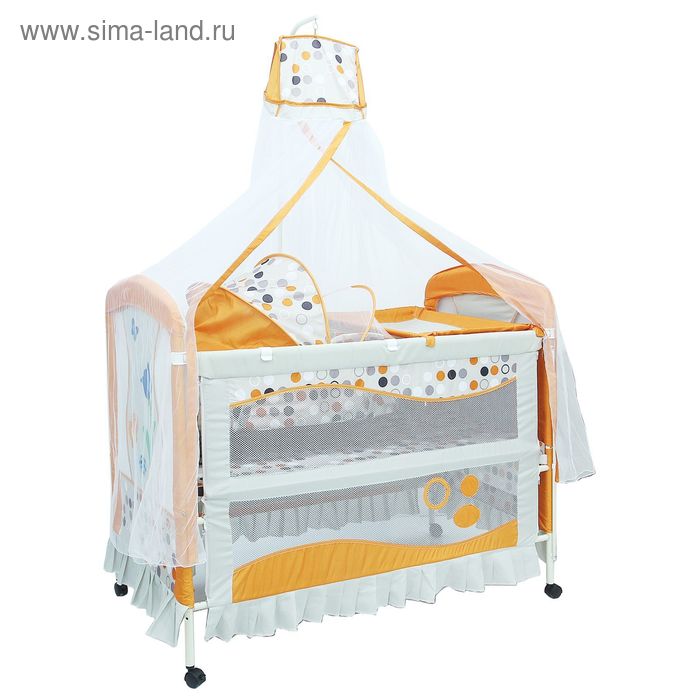 Детская металлическая кроватка с люлькой «Комфорт», откидной пеленальный столик, цвет оранжевый УЦЕНКА - Фото 1