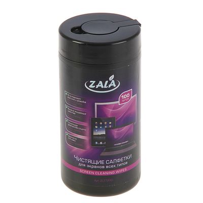 Влажные салфетки ZALA, для экранов всех типов, в тубе 100 шт.