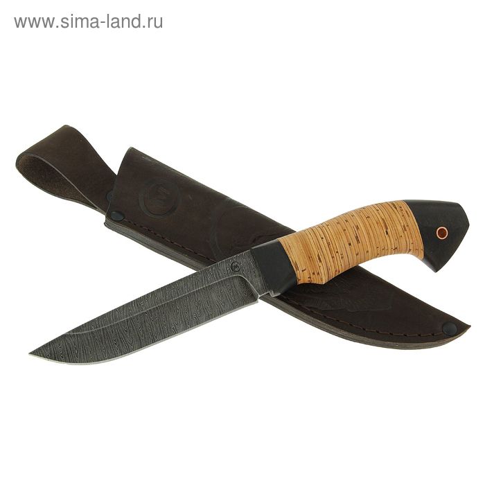Нож нескладной "Ястреб", дамасская сталь, рукоять-береста, граб, дюраль - Фото 1