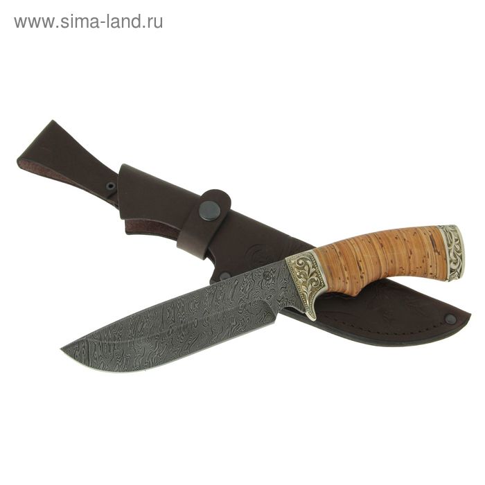 Нож нескладной "Лорд", дамасская сталь, рукоять-береста, литье - Фото 1