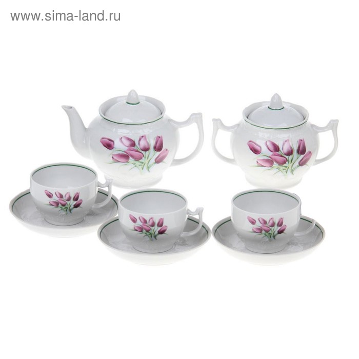 Сервиз чайный на 4 персоны "Тюльпаны", 10 предметов (УЦЕНКА) - Фото 1