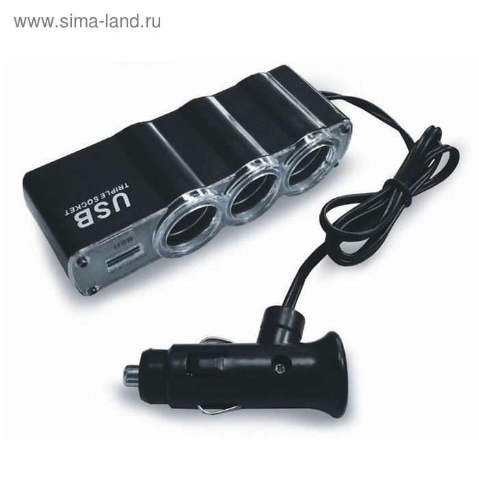 Разветвитель прикуривателя AVS CS314U, 12/24 В, на 3 выхода + USB - Фото 1