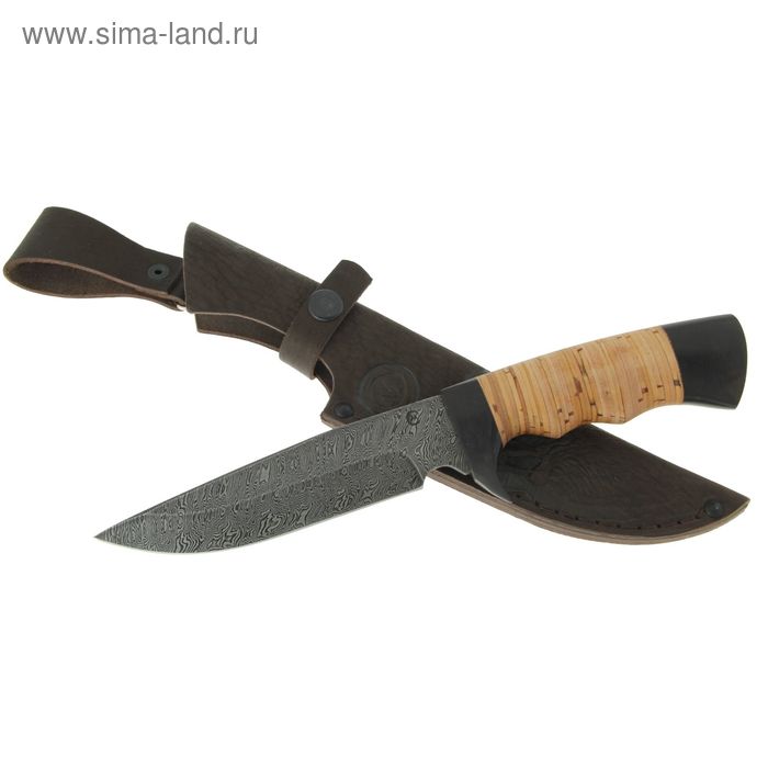 Нож нескладной "Легионер", дамасская сталь, рукоять-береста, граб - Фото 1
