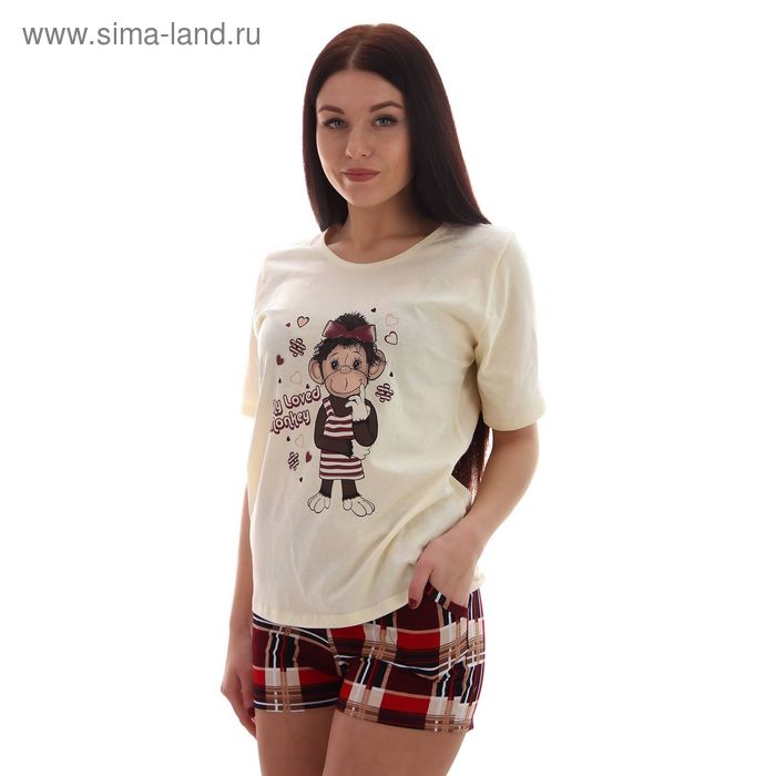 Пижама женская (футболка, шорты) "Улыбка", размер 42, цвет бордовый - Фото 1