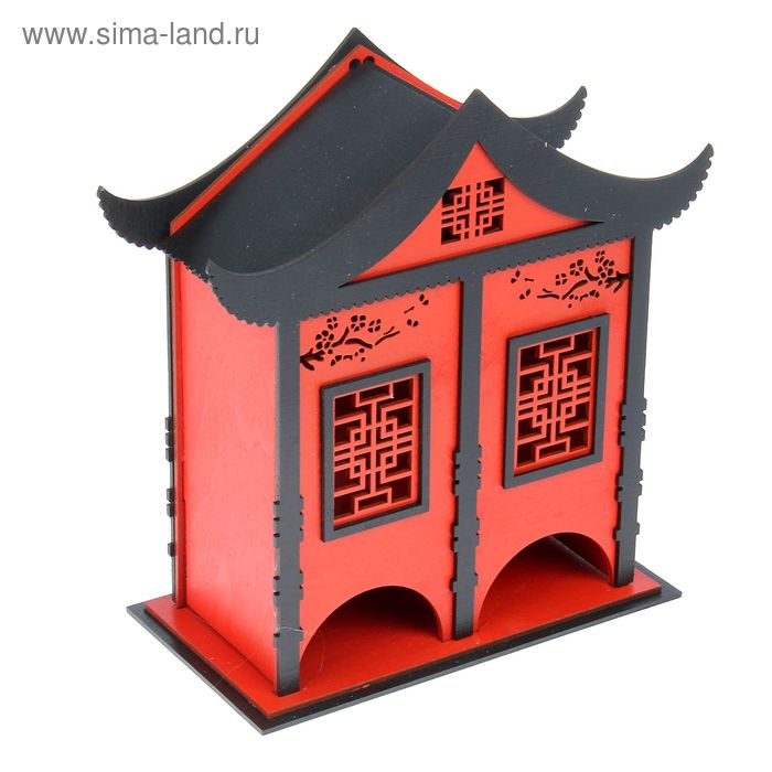Чайный домик в китайском стиле №2, 24х12х25см, фанера 3мм (красн.- черн.) - Фото 1
