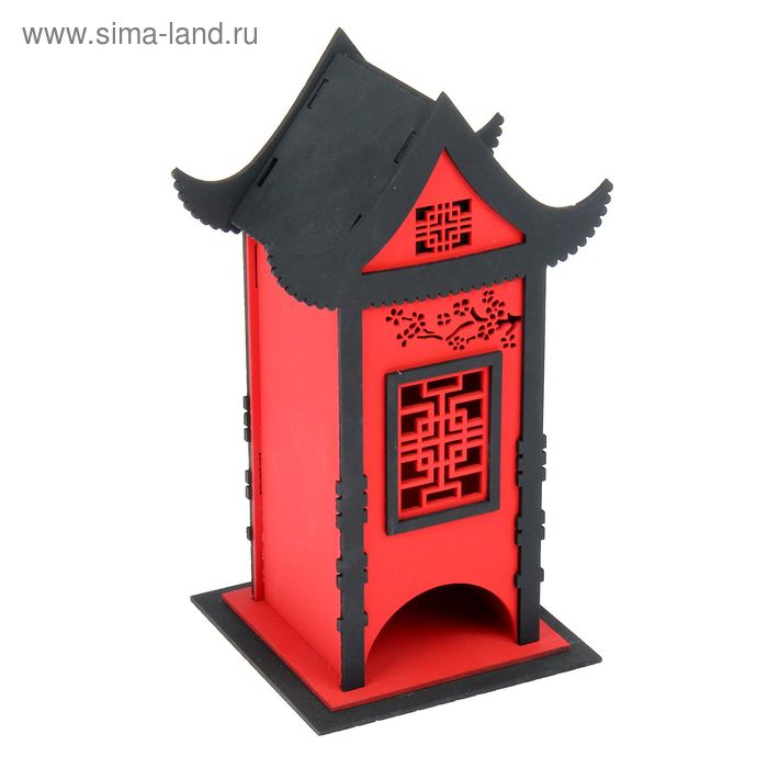 Чайный домик в китайском стиле №1, 15х13х25см, фанера 3мм (красн.- черн.) - Фото 1