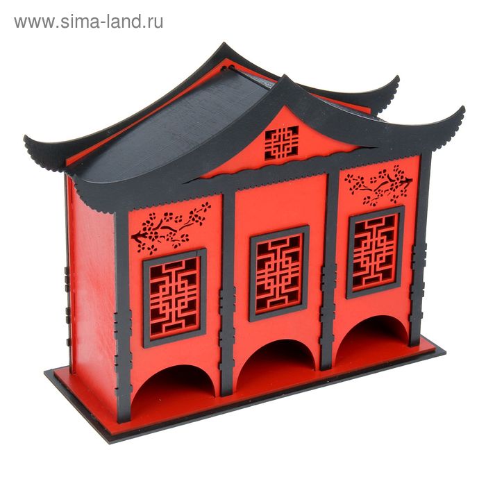 Чайный домик в китайском стиле №3, 33х12х25см,  фанера 3мм (красн. - черн.) - Фото 1