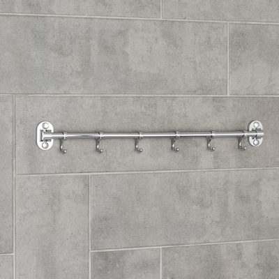 Крючок настенный на планке, двигающийся, Accoona А166-6, 6 шт., хром