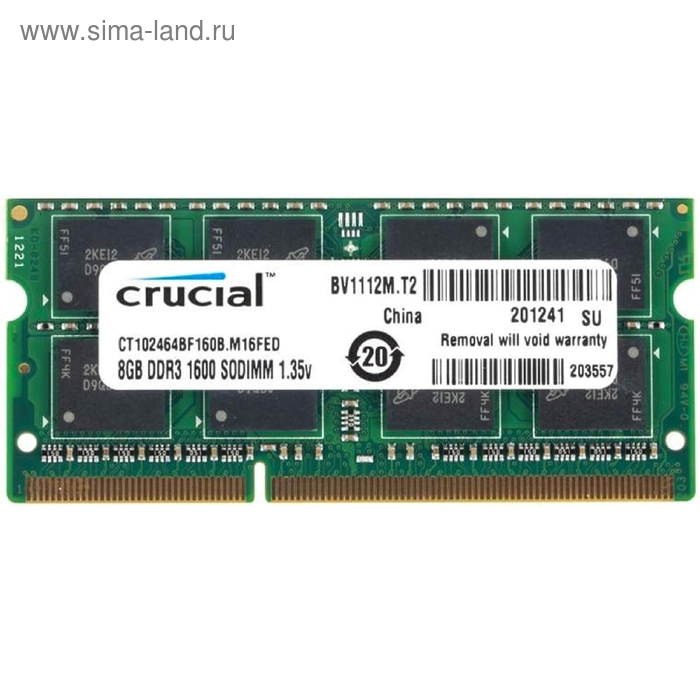Память DDR3 8Gb 1600MHz Crucial CT102464BF160B RTL PC3-12800 CL11 SO-DIMM 204-pin 1.35В - Фото 1