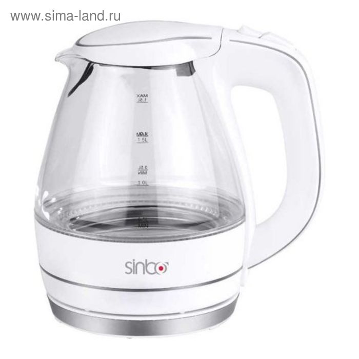 Чайник электрический Sinbo SK 7307, стекло, 1.5 л, 2200 Вт, подсветка, белый - Фото 1