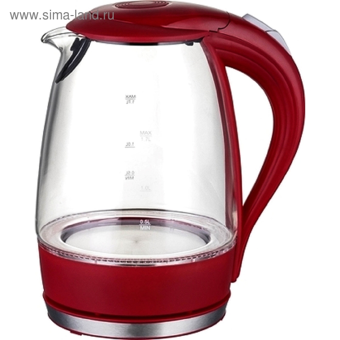 Чайник электрический Sinbo SK 7338, стекло, 1.7 л, 2200 Вт, подсветка, красный - Фото 1