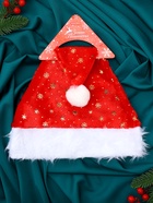 Колпак новогодний «Золотые снежинки» 28×40 см, красный - Фото 2