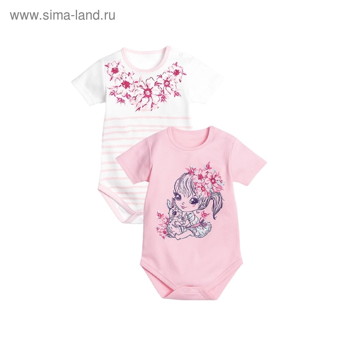 Полукомбинезон детский, возраст 6-9 месяцев, 2 шт, цвет розовый/белый - Фото 1