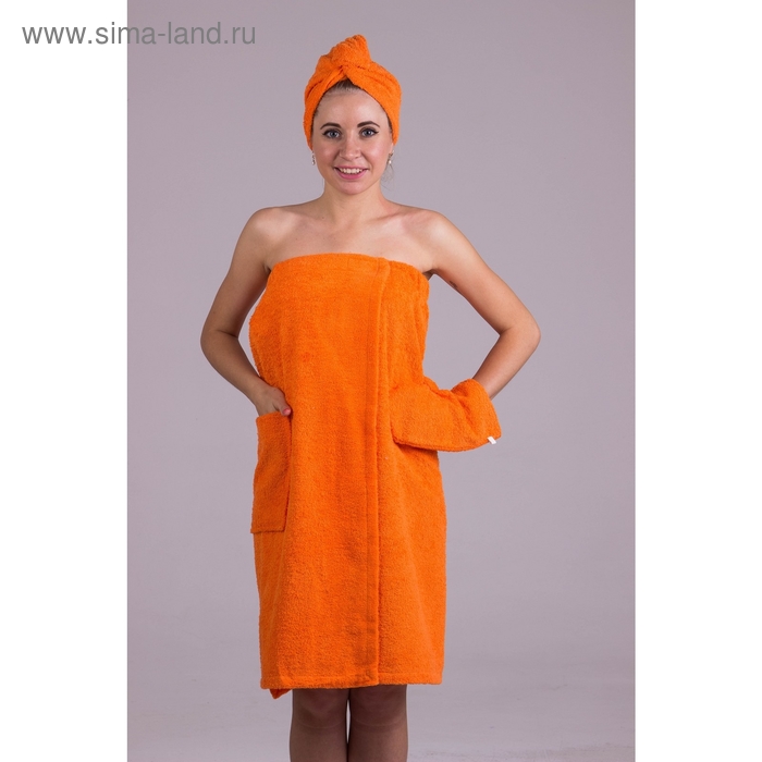 Банный комплект женский, цвет оранжевый - Фото 1