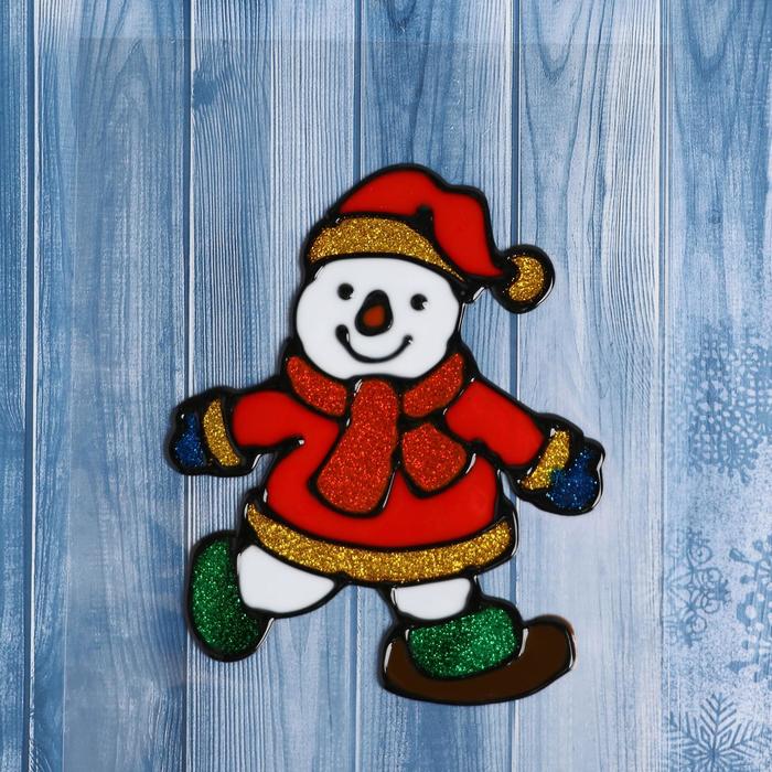 Наклейка на стекло "Снеговик в шубке" 10,5х13 см - Фото 1