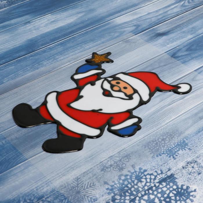 Наклейка на стекло "Дед Мороз со звездой" 9,5х14,5 см - фото 1899495715