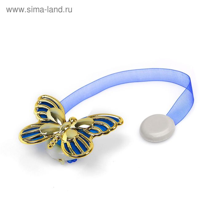 Подхват для штор на ленте "Бабочка", цвет золотой с синим - Фото 1