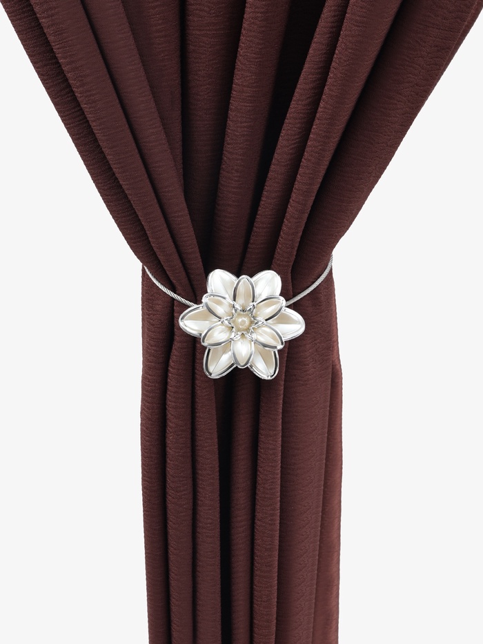 Подхват для штор «Георгин», d=6 см, цвет серебряный, белый - Фото 1