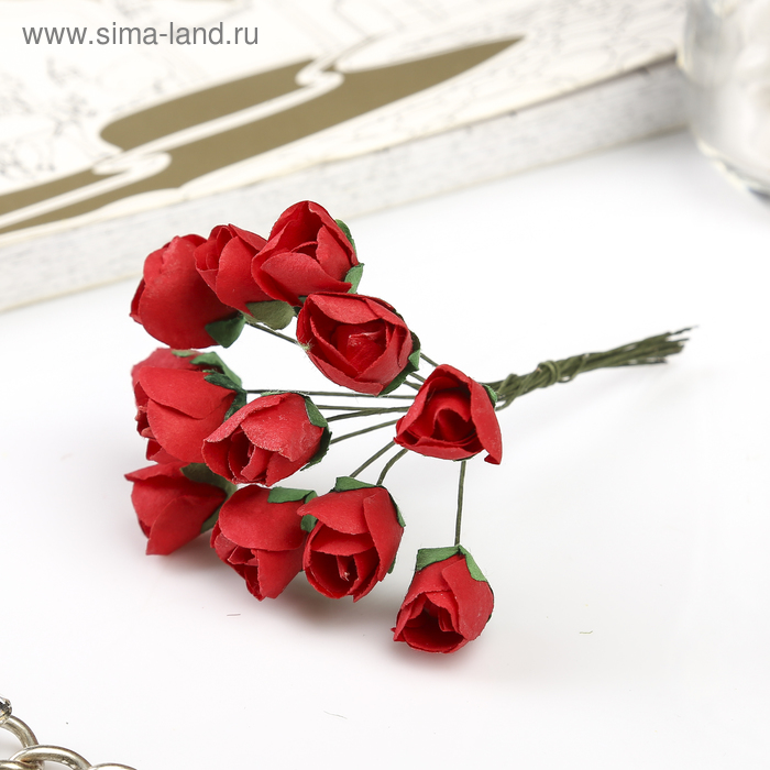 Декор для творчества "Чайные розы" (набор-букет 12 цветков) 9,5 см d=3 см МИКС - Фото 1