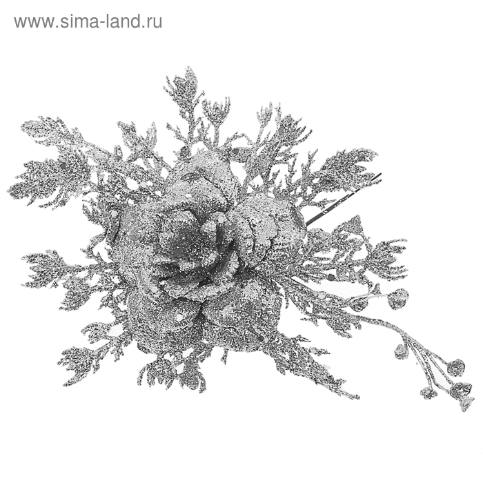 Цветок искусственный "Роза-блеск" серебро, 15 см - Фото 1
