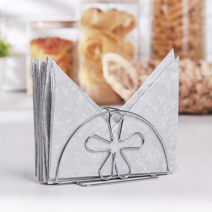 Салфетница Доляна «Цветок»,13×6×7.5 см, серебряная - Фото 1