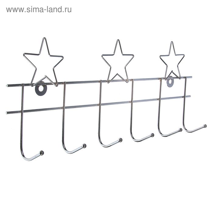 Вешалка настенная на 6 крючков Доляна «Звёзды», 31×4×13 см, цвет серебро - Фото 1