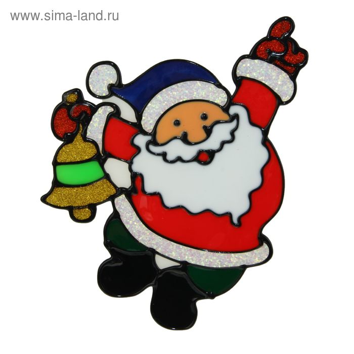 Наклейка на стекло "Дед Мороз с колокольчиком" 14х19 см - Фото 1
