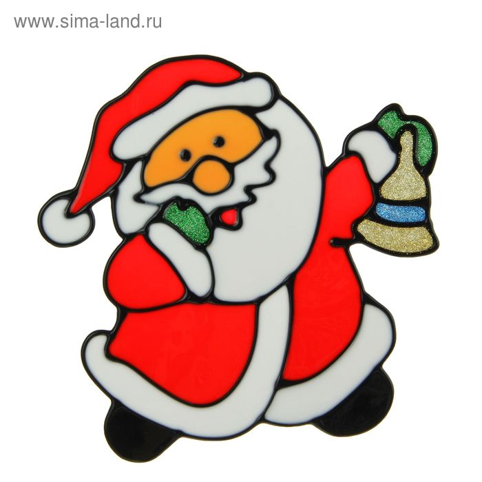 Наклейка на стекло "Дед Мороз с колокольчиком" 13,5х14 см - Фото 1