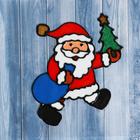 Наклейка на стекло "Дед Мороз с ёлкой и мешком" 11х14 см - фото 109202246