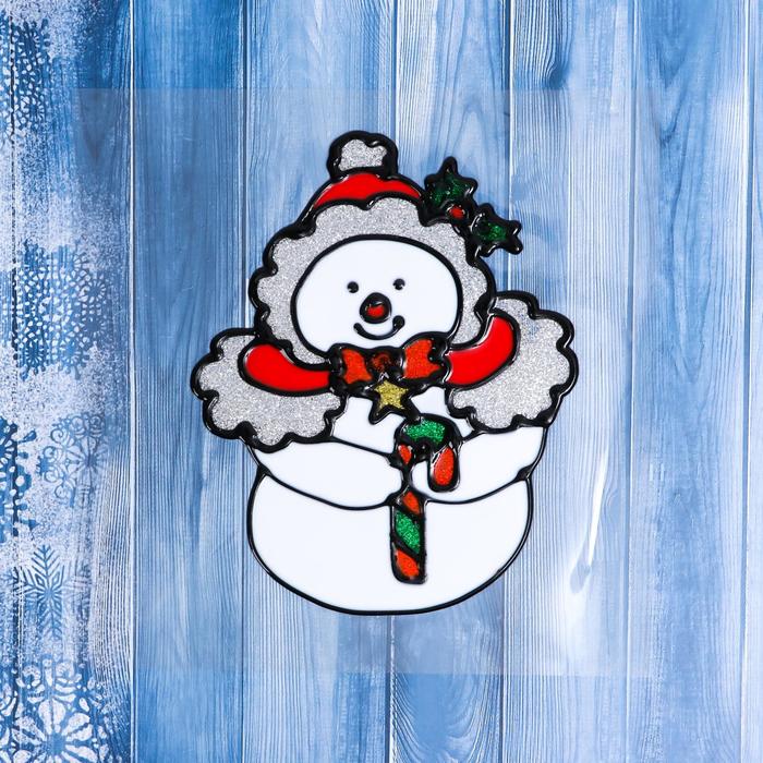 Наклейка на стекло "Снеговик в шапочке" 12,5х15,5 см - Фото 1