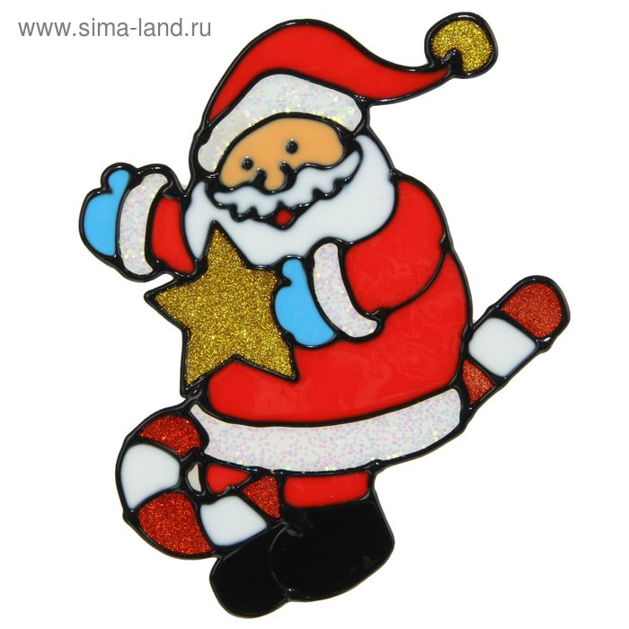 Наклейка на стекло "Дед Мороз на карамели со звездой" 12х15 см - Фото 1