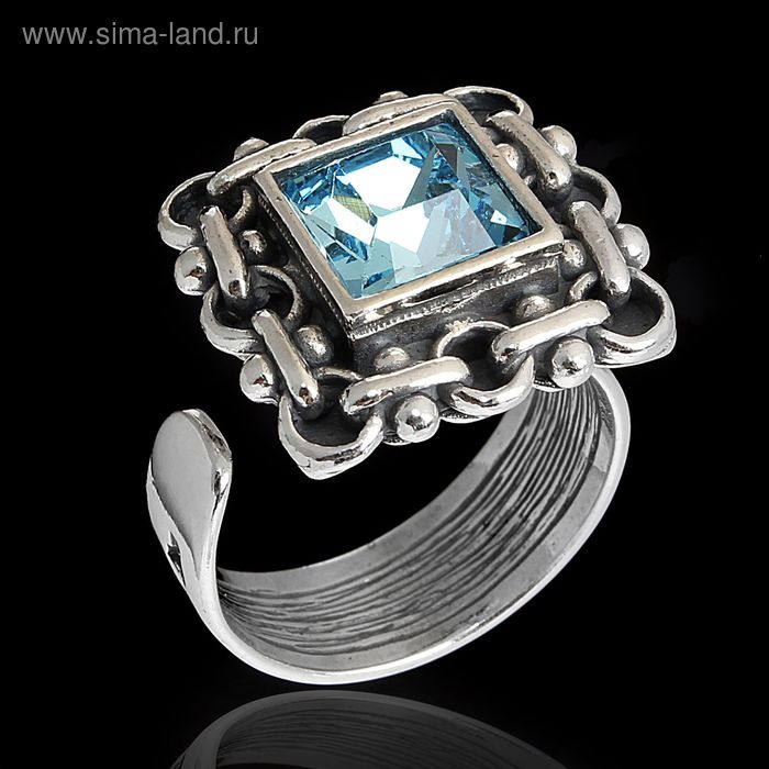 Кольцо «Меган», безразмерное, цвет голубой в чернёном серебре - Фото 1